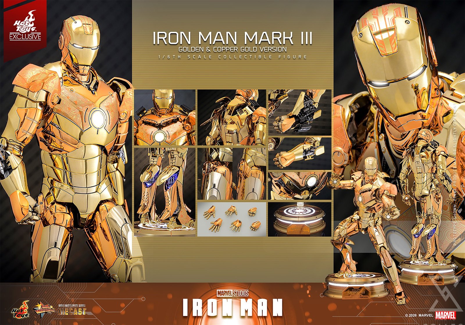 Hot Toys 铁甲奇侠 Mark III 金铜色版 1:6 合金珍藏人偶